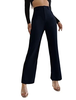 Women's Elegant High Waist Solid Long Pants Office Trousers