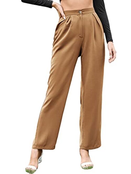 SweatyRocks Women's Elegant High Waist Solid Long Pants Office Trousers