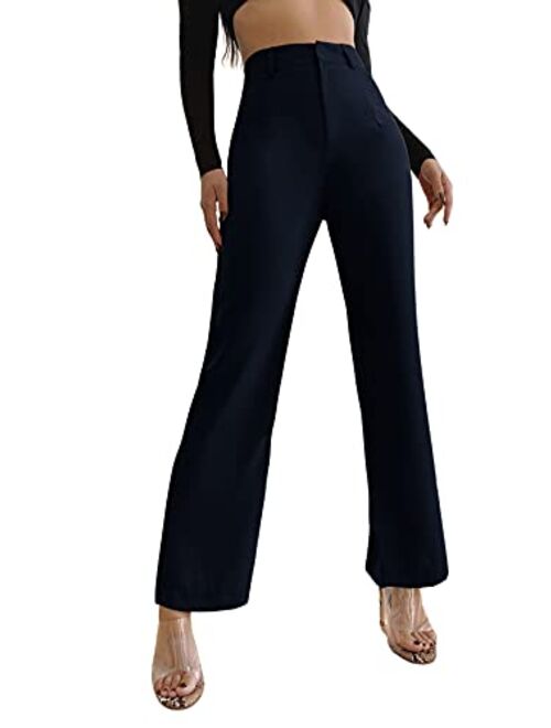 SweatyRocks Women's Elegant High Waist Solid Long Pants Office Trousers