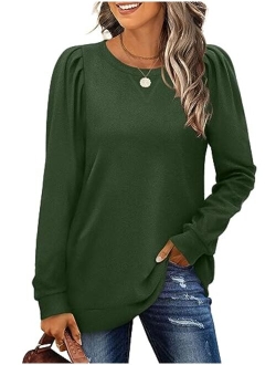 XIEERDUO Womens Summer Shirt V Neck Casual Tshirts Puff Sleeve Tops for Women Solid Color S-2XL