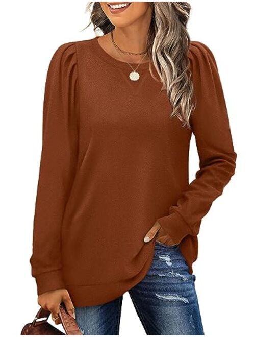 XIEERDUO Womens Summer Shirt V Neck Casual Tshirts Puff Sleeve Tops for Women Solid Color S-2XL