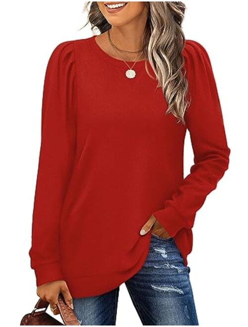 XIEERDUO Womens Summer Shirt V Neck Casual Tshirts Puff Sleeve Tops for Women Solid Color S-2XL