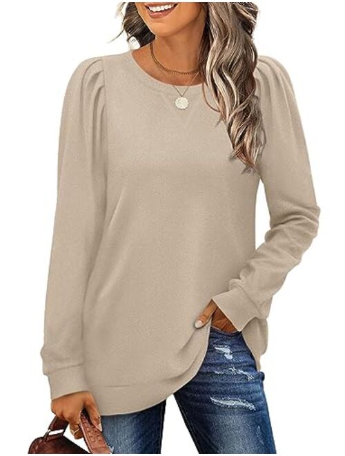 XIEERDUO Womens Summer Shirt V Neck Casual Tshirts Puff Sleeve Tops for Women Solid Color S-2XL