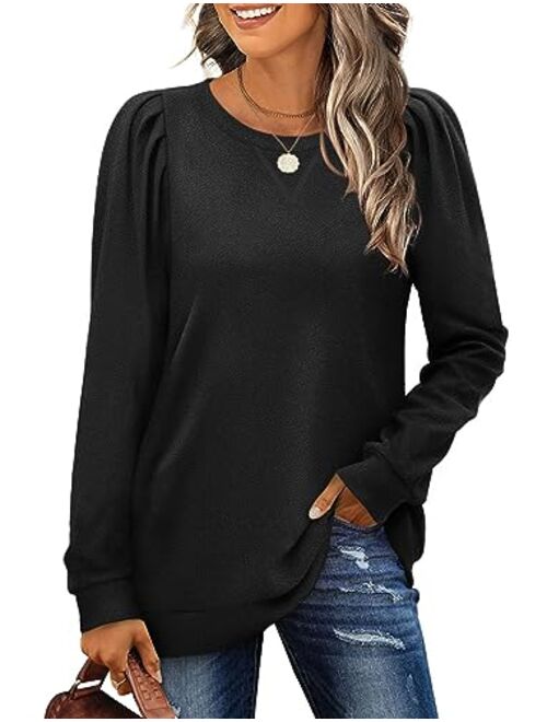 XIEERDUO Womens Summer Shirt V Neck Casual Tshirts Puff Sleeve Tops for Women Solid Color S-2XL