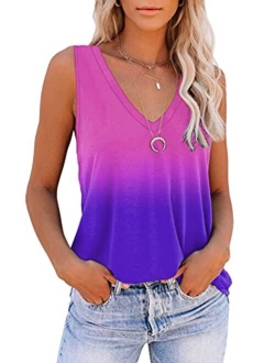 ETCYY Sleeveless Tank Tops for Women Summer Tops V Neck Tie Dye Cute Printed Loose Fit Workout Yoga Shirt