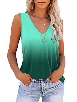 ETCYY Sleeveless Tank Tops for Women Summer Tops V Neck Tie Dye Cute Printed Loose Fit Workout Yoga Shirt