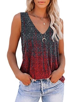 ETCYY Sleeveless Tank Tops for Women Summer Tops V Neck Tie Dye Cute Printed Loose Fit Workout Yoga Shirt