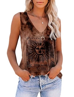 ETCYY Sleeveless Tank Tops for Women Summer Tops V Neck Tie Dye Cute Printed Loose Fit Workout Yoga Shirt