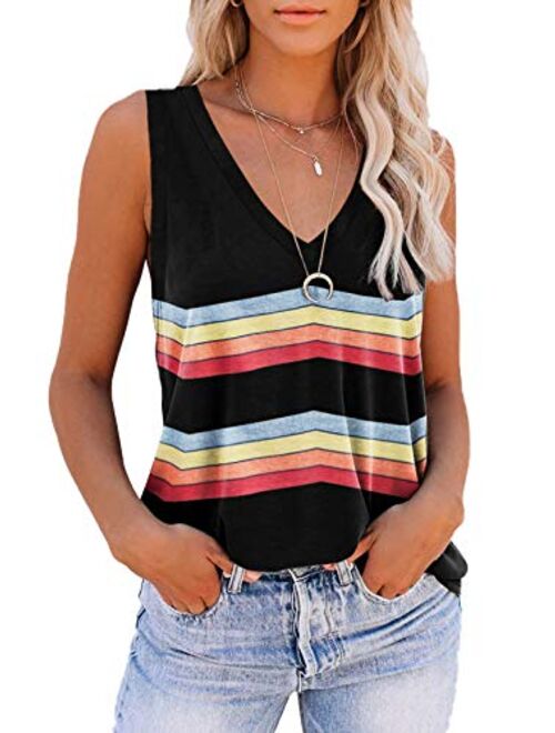 ETCYY Sleeveless Tank Tops for Women Summer Tops V Neck Tie Dye Cute Printed Loose Fit Workout Yoga Shirt