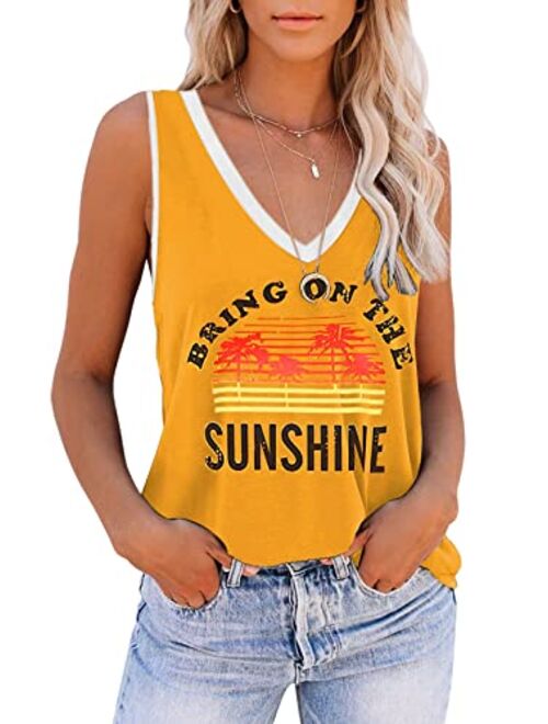 ETCYY Sleeveless Tank Tops for Women Summer Tops V Neck Tie Dye Cute Printed Loose Fit Workout Yoga Shirt