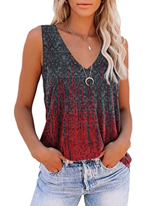 ETCYY Sleeveless Tank Tops for Women Summer Tops V Neck Tie Dye Cute Printed Loose Fit Workout Yoga Shirt