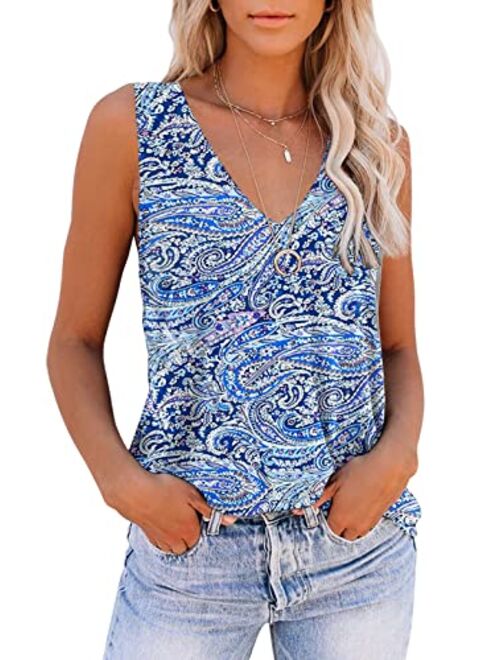 ETCYY Sleeveless Tank Tops for Women Summer Tops V Neck Tie Dye Cute Printed Loose Fit Workout Yoga Shirt