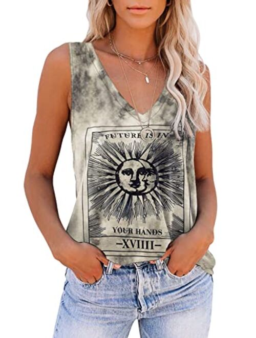 ETCYY Sleeveless Tank Tops for Women Summer Tops V Neck Tie Dye Cute Printed Loose Fit Workout Yoga Shirt