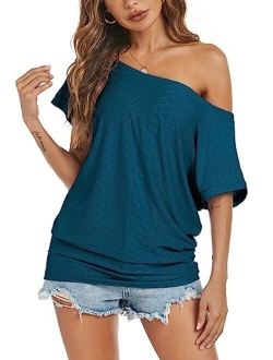 Poetsky Women's Off Shoulder Tops Casual Loose Shirt Batwing Sleeve Tunics Blouse