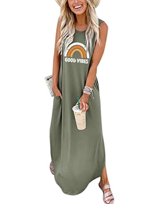 ANRABESS Women's Casual Loose Sundress Long Dress Sleeveless Split Maxi Dresses Summer Beach Dress with Pockets