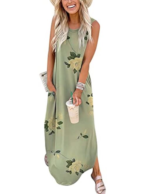 ANRABESS Women's Casual Loose Sundress Long Dress Sleeveless Split Maxi Dresses Summer Beach Dress with Pockets