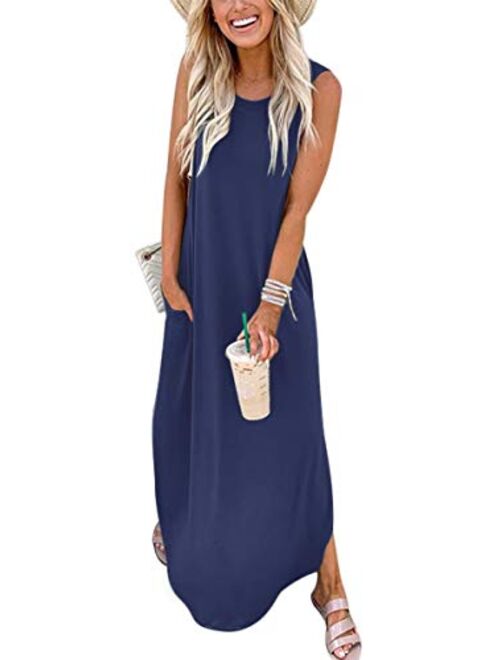 ANRABESS Women's Casual Loose Sundress Long Dress Sleeveless Split Maxi Dresses Summer Beach Dress with Pockets