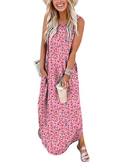 ANRABESS Women's Casual Loose Sundress Long Dress Sleeveless Split Maxi Dresses Summer Beach Dress with Pockets