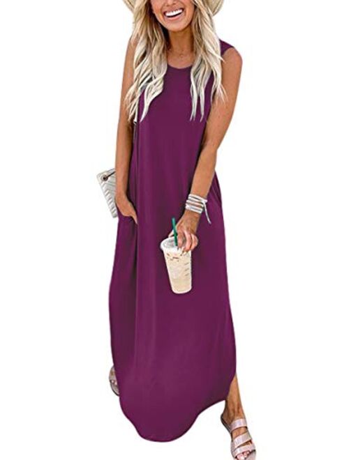 ANRABESS Women's Casual Loose Sundress Long Dress Sleeveless Split Maxi Dresses Summer Beach Dress with Pockets