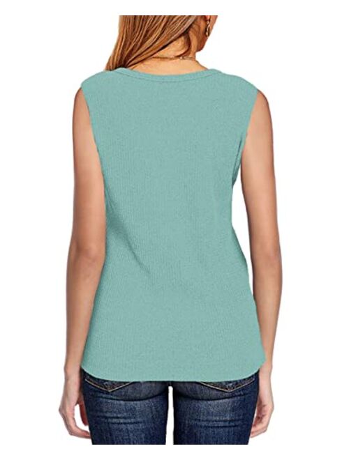 Glanzition Womens Tops Casual V Neck Button Up Loose Waffle Knit Tunic Henley Shirts