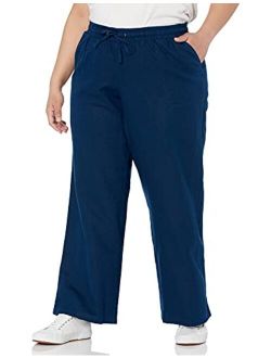 Women's Plus Size Linen Blend Drawstring Wide Leg Pant