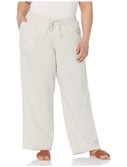 Women's Plus Size Linen Blend Drawstring Wide Leg Pant