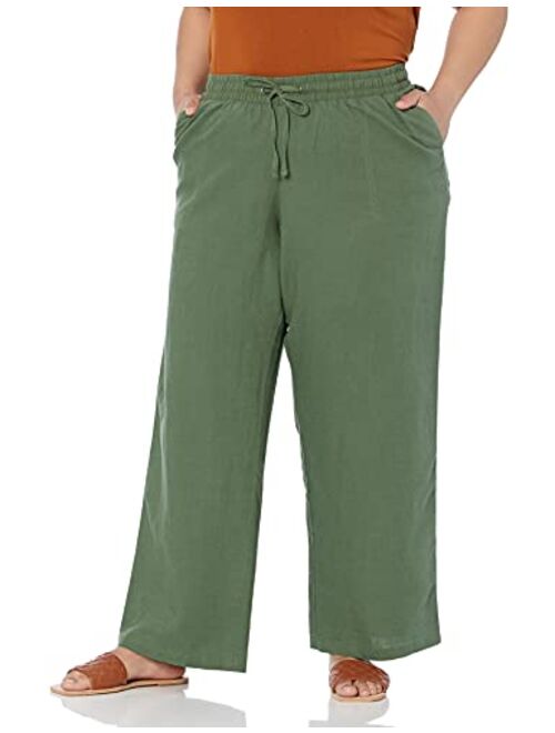 Amazon Essentials Women's Plus Size Linen Blend Drawstring Wide Leg Pant