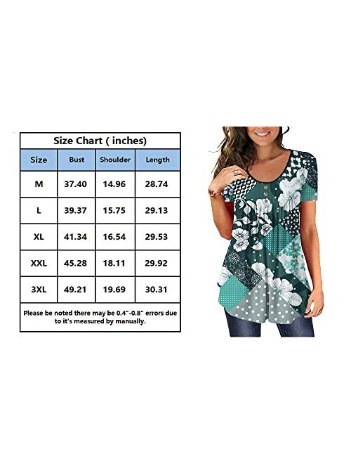 BeadChica Women's Tunic Tops For Leggings Short Sleeve Shirts Botton Up Casual Ruched Blouses Clothes