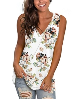 SAMPEEL Womens Tank Tops V Neck T Shirts Sleeveless Tops Floral Side Split Tanks