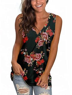 SAMPEEL Womens Tank Tops V Neck T Shirts Sleeveless Tops Floral Side Split Tanks