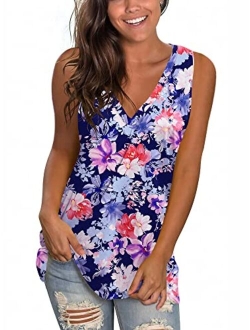 SAMPEEL Womens Tank Tops V Neck T Shirts Sleeveless Tops Floral Side Split Tanks