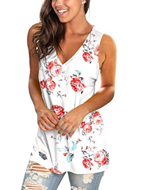 SAMPEEL Womens Tank Tops V Neck T Shirts Sleeveless Tops Floral Side Split Tanks