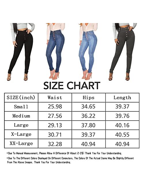 KUNMI Womens Curvy High Waist Stretch Butt Lifting Skinny Colombian Jeans