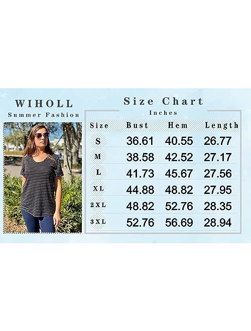 WIHOLL Women Summer T Shirts Short Sleeve Rounded V Neck Pocket Tee Tops