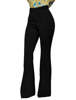 LKOUS Women's Stretchy High Waisted Wide Leg Button-Down Pants