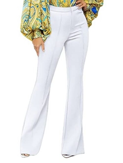 LKOUS Women's Stretchy High Waisted Wide Leg Button-Down Pants