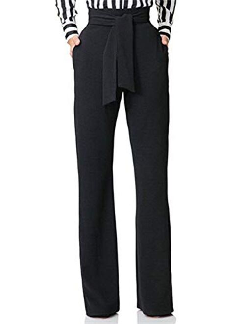 LKOUS Women's Stretchy High Waisted Wide Leg Button-Down Pants