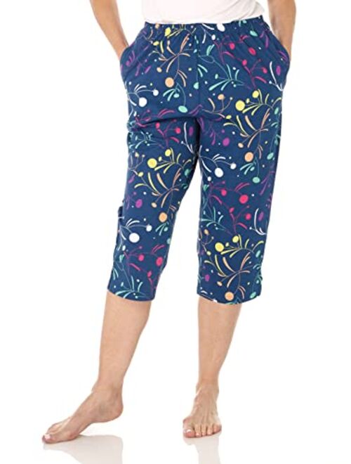 AmeriMark Women’s Knit Capris – 100% Cotton Pants with Stretch Elastic Waist