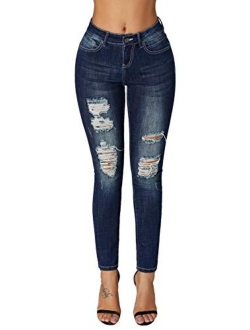 roswear Women's Essentials Ripped Mid Rise Destroyed Skinny Jeans