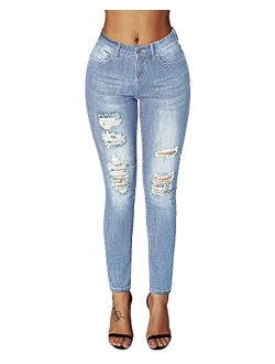 roswear Women's Essentials Ripped Mid Rise Destroyed Skinny Jeans