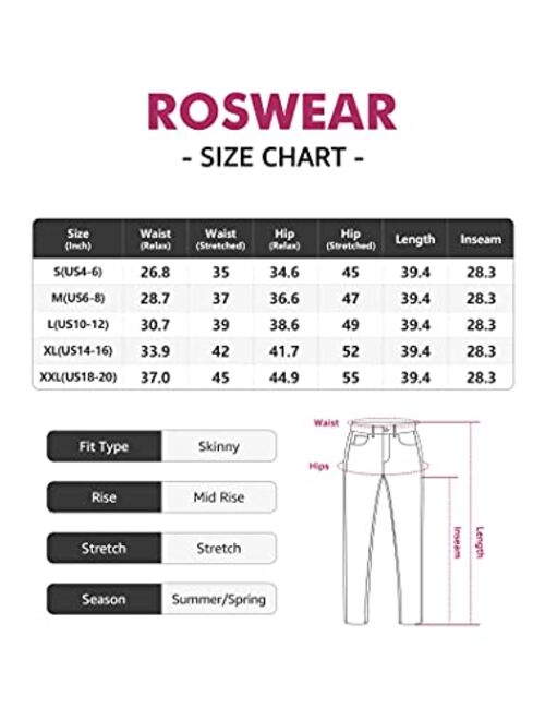 roswear Women's Essentials Ripped Mid Rise Destroyed Skinny Jeans