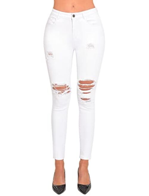 roswear Women's Essentials Ripped Mid Rise Destroyed Skinny Jeans