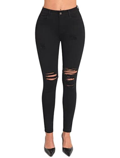 roswear Women's Essentials Ripped Mid Rise Destroyed Skinny Jeans