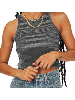 Artfish Women Casual Basic Sleeveless High Neck Rib-Knit Y2k Crop Tank Top