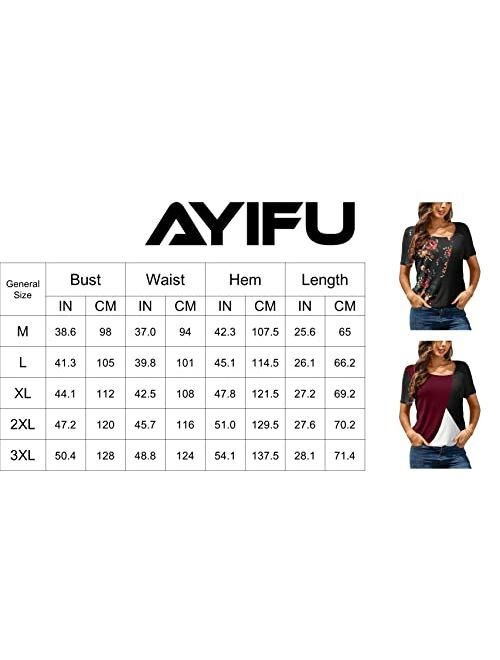 AYIFU Womens 2022 Summer Tops Short Sleeve Shirts Color Block Tunic Casual Blouses