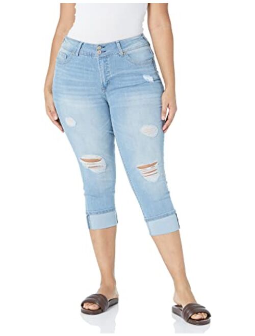 WallFlower Women's Juniors Instastretch Mid-Rise Curvy Skinny Stretch Denim Crop Jeans (Standard and Plus)