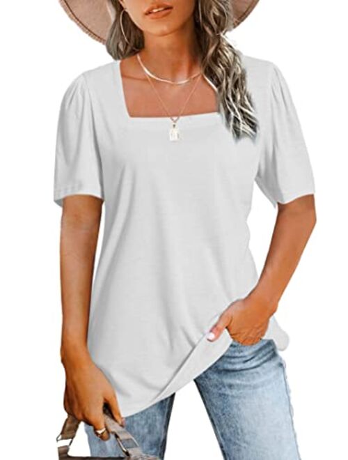 Jomedesign Womens Tops Casual Short Sleeve Square Neck Shirts Puff Sleeve Tshirts Loose Casual Blouse Summer Tee