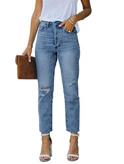 Metietila Women's Ripped High Waisted Jeans Distressed Stretch Straight Jean Denim Pants