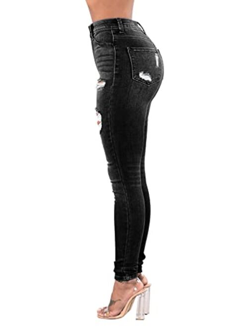 Buy KUNMI Womens Classic High Waisted Skinny Stretch Butt Lifting Jeans ...