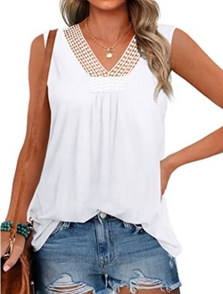 XIEERDUO Women's Summer Tank Tops Crochet Lace V Neck Sleeveless Tank Tops Flowy S-XXL